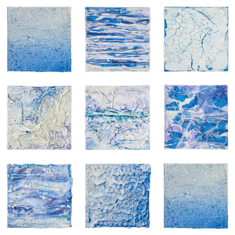 Square mixed media blue abstract seascapes