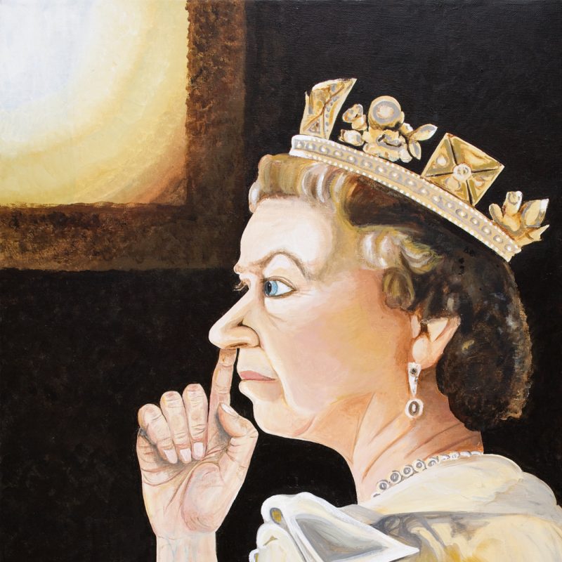 A painting of The Queen picking her nose 