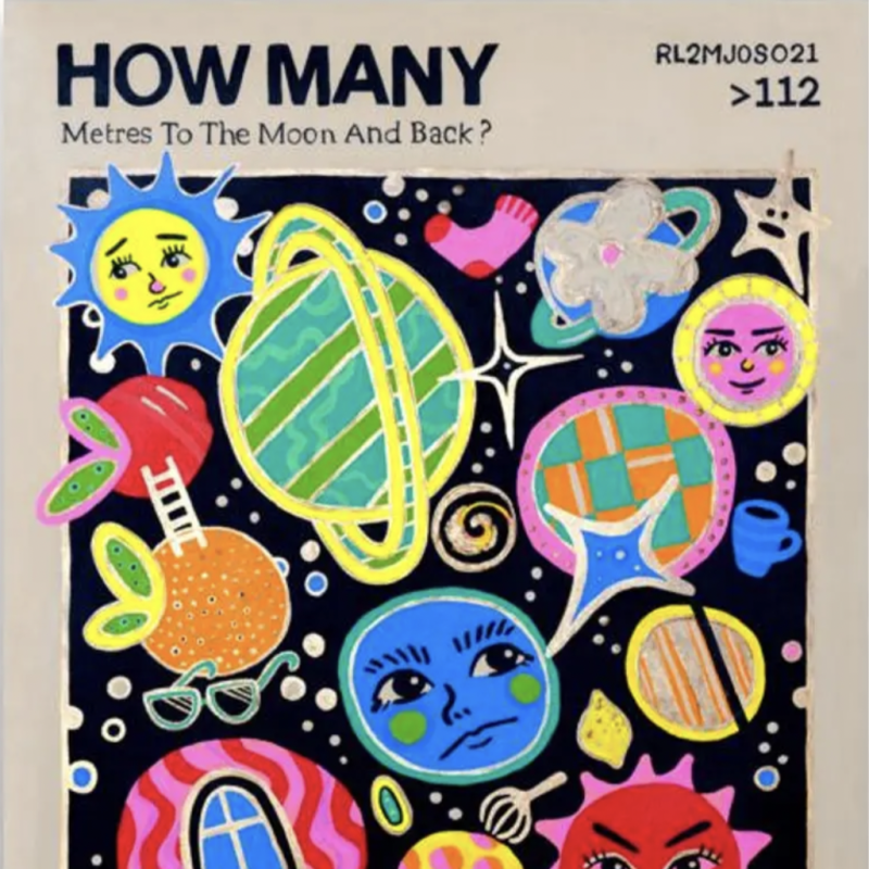 A colorful, whimsical illustration depicts various celestial bodies with faces, including suns and planets, set against a dark, starry background. The title 