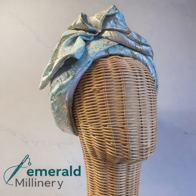 Brocade Turban headband in mint green, cream and gold