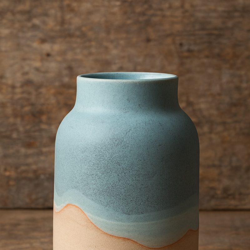 Green rustic vase held in one hand