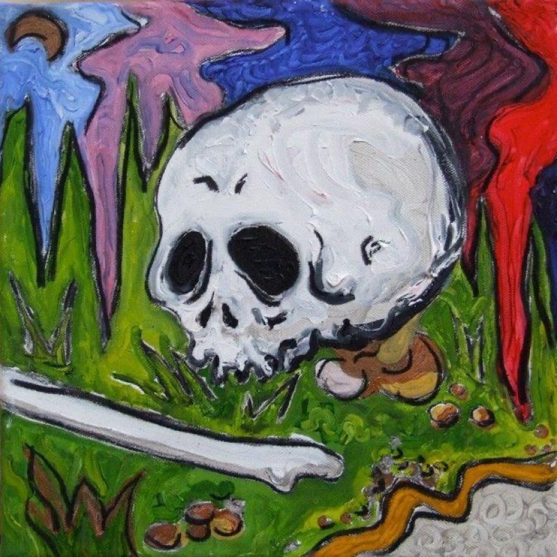 Somewhat slightly psychedelic skull sizzling in the sunlight 