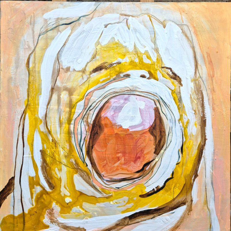 Open mouth. Yellow and orange 