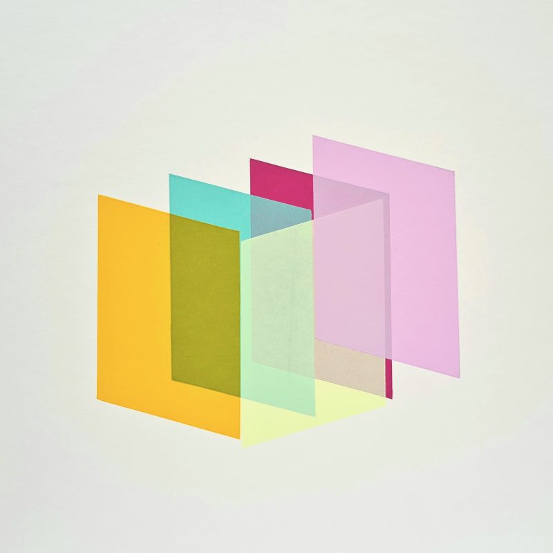 A series of colourful overlapping parallelograms.